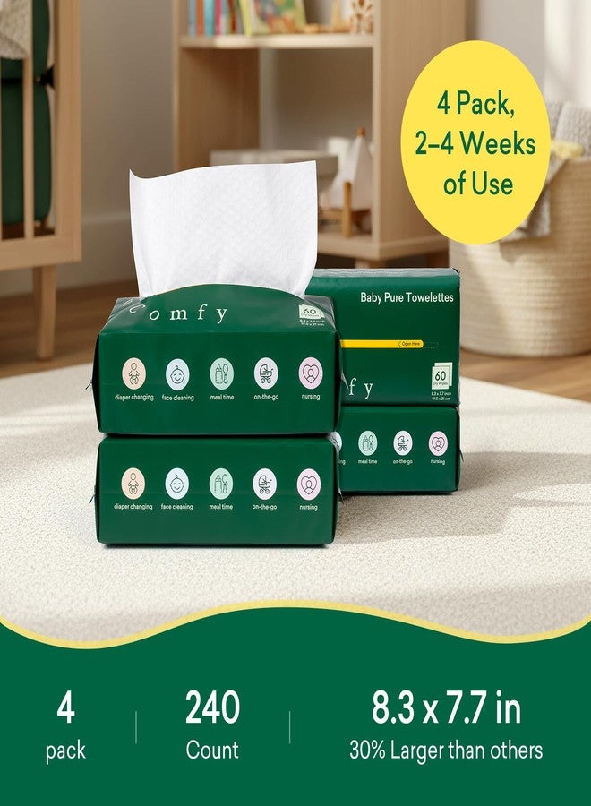 PurComfy Baby Dry Wipes for Newborn, 4 Pack Plant-Based & Hypoallergenic Disposable Cloths for Baby Diaper Changes, Meal Time & Runny Noses, Use Wet or Dry, Total 240 Count - Image 2